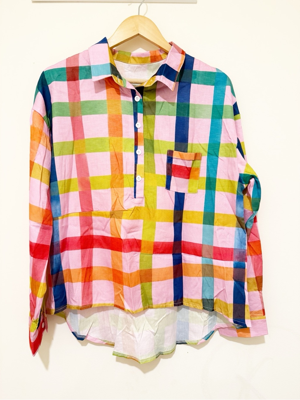 SHEIN Multicolor Plaid Button Pullover Tunic
